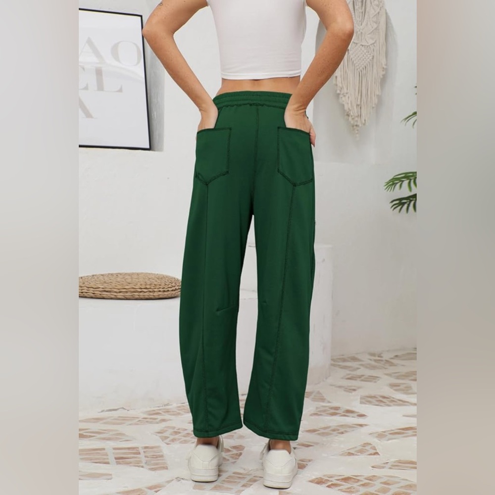 Barrel Sweat Pants. Wide leg, High waisted elastic waist with drawstring - Picture 2 of 8